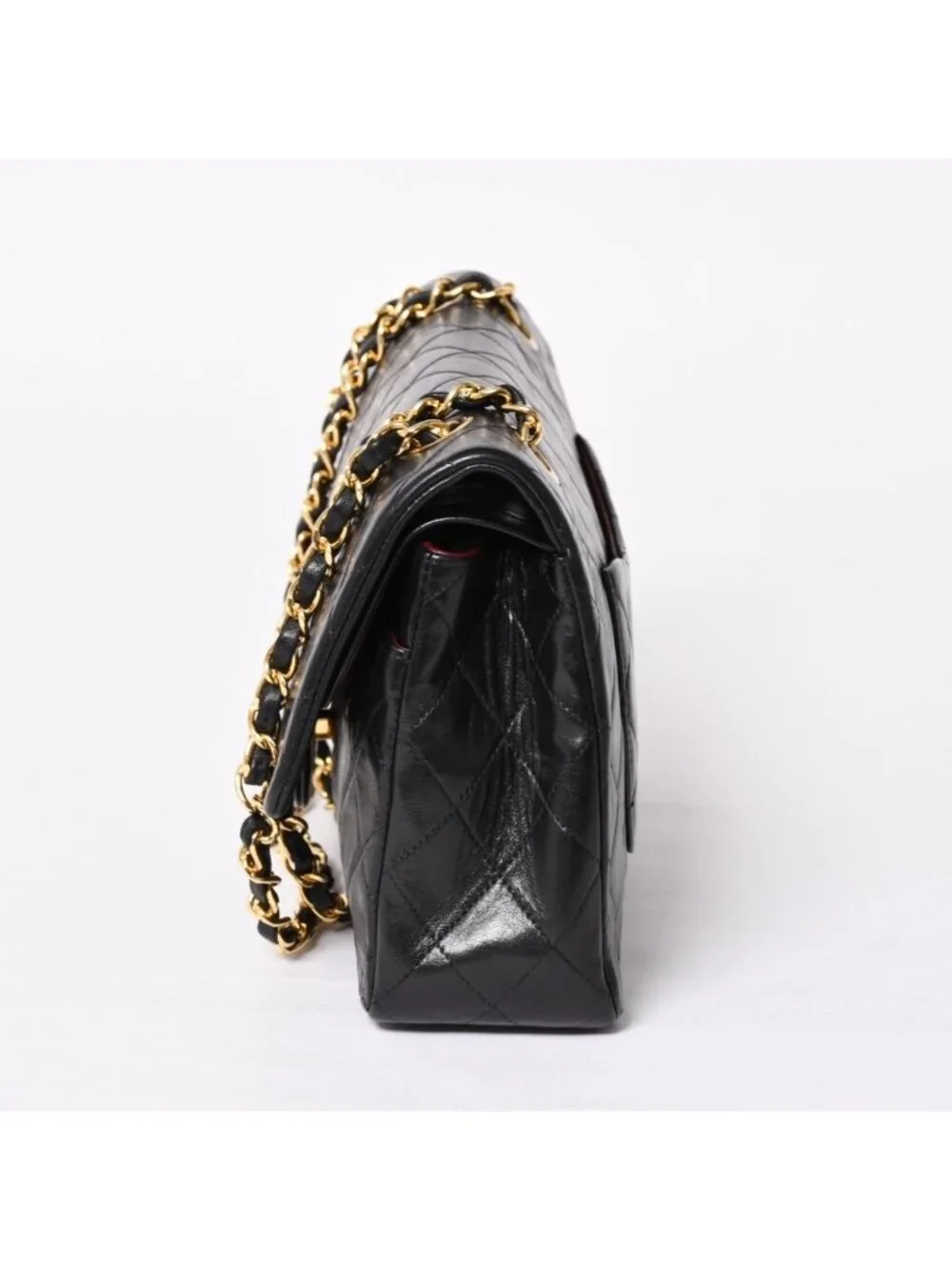 Chanel Quilted 25 Double Flap Chain Shoulder Bag CC Logo Lambskin Black Gold